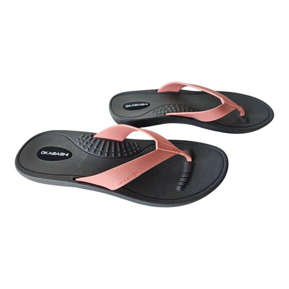 OKABASHI Women's M/L = 8 9 Sandals Breeze Flip Flops Pink Gray Water Made USA - Picture 2 of 8